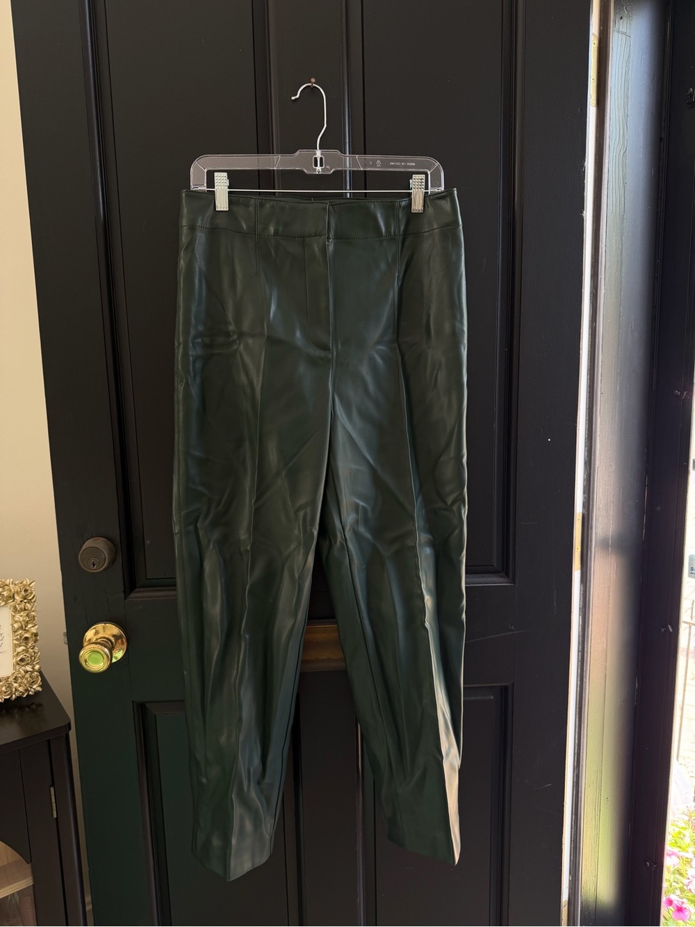 Ann Taylor Dark Green Faux Leather Straight-Leg Pants